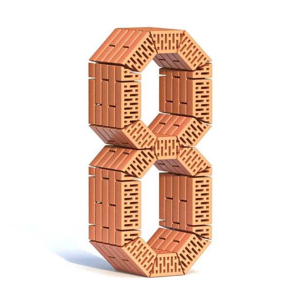 Brick Muur Lettertype Nummer Acht Render Illustratie Geïsoleerd Witte Achtergrond — Stockfoto