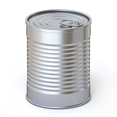 Gıda metal kalay 3D görüntüleme beyaz arkaplanda izole