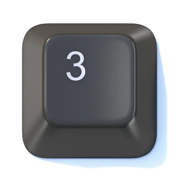 黒のコンピュータのキーボードキーナンバー3 3Dレンダリングイラストは白の背景に隔離 — ストック写真
