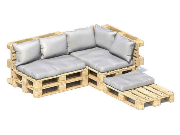 Wooden Pallet Big Sofa Render Illustration Isolated White Background — Stock Photo, Image