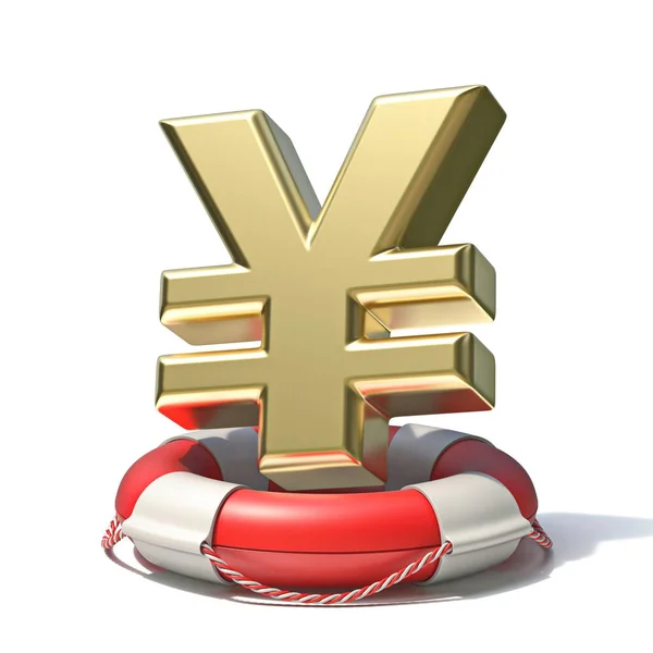 Golden Yen Sign Lifebuoy Rendering Illustration Isolated White Background — Stock Photo, Image