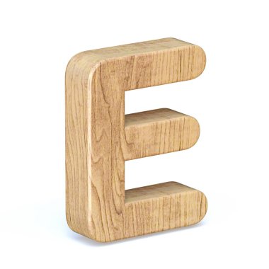 Yuvarlak ahşap yazı tipi Harf E 3D resimleme beyaz arkaplanda izole edildi