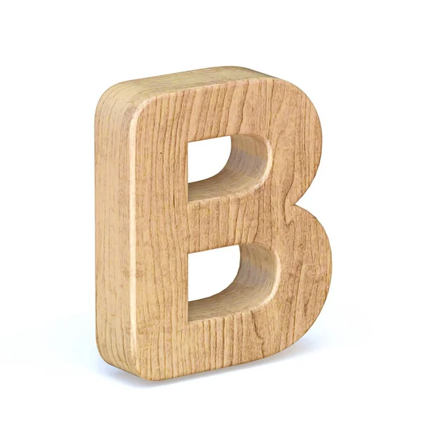四舍五入的木制字体字母B 3D渲染图解在白色背景上孤立 — 图库照片