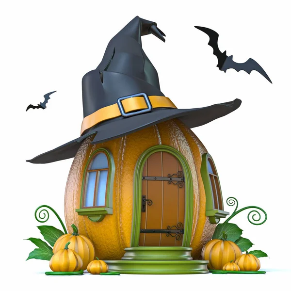 Halloween Pumpa Hus Render Illustration Isolerad Vit Bakgrund — Stockfoto
