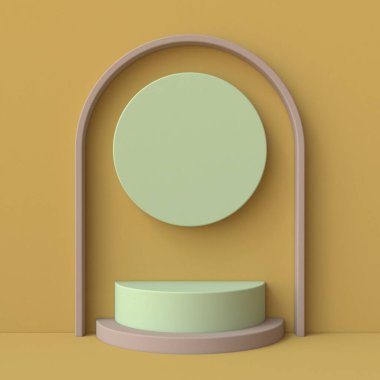 Yeşil ve kahverengi arkaplan 3 boyutlu şekil çizimine sahip dairelerden yapılmıştır