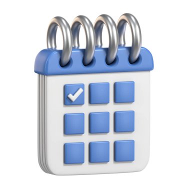 Takvim çizelgesi kontrol listesi 3B resimleme beyaz arkaplanda izole edildi