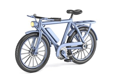 Çizgi film stili mavi bisiklet Ortografik görünüm 3D resimleme beyaz arkaplan üzerinde izole