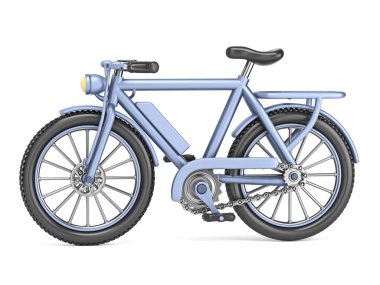 Çizgi film stili mavi bisiklet yan görünümü 3D resimleme beyaz arkaplan üzerinde izole