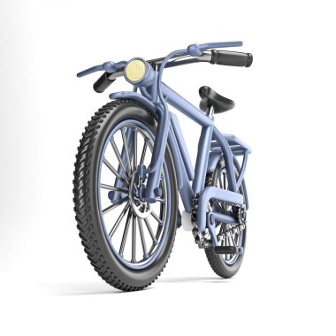 Çizgi film stili mavi bisiklet ön görünüm üç boyutlu resimleme beyaz arkaplanda izole edildi