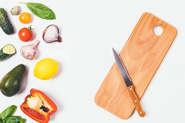 Flat lay food background of cutting board