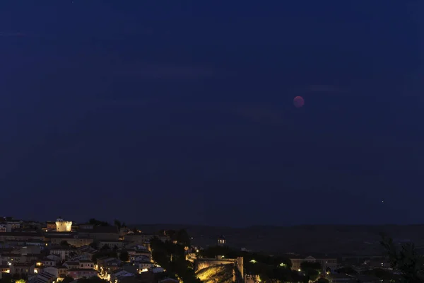 Панорама Лунного Затмения Красной Луны Рядом Марсом — стоковое фото