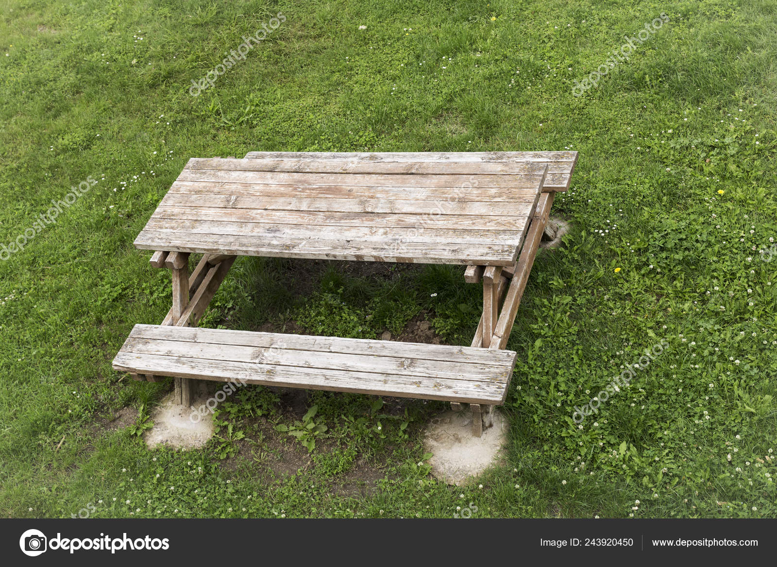 Wooden Table Benches Picnic Shade Green Lawn Stock Photo