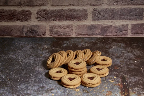 Delicioso Bando Biscoitos Doces Uma Mesa Velha — Fotografia de Stock