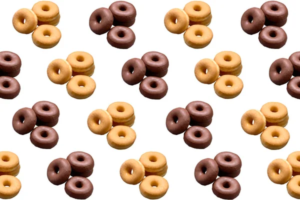 Repetição Donuts Clássicos Chocolate Fundo Branco Espaço Copiar Publicidade Conceitual — Fotografia de Stock