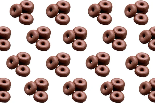 Herhaling Van Klassieke Chocolade Donuts Een Witte Achtergrond Begrepen Ruimte — Stockfoto