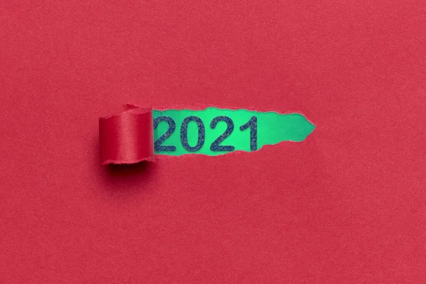 Feliz Año Nuevo 2021 Torn Paper Revealing Number 2021 Cartel — Foto de Stock