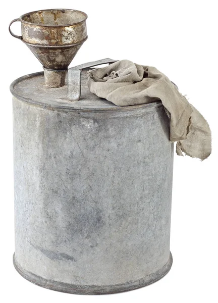 Canister Metal Cylindrical Old Storage Combustible Liquid Kerosene Gasoline Oil — Stock Photo, Image