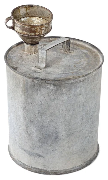 Canister Metal Cylindrical Old Storage Flammable Liquid Kerosene Gasoline Oil — Stock Photo, Image