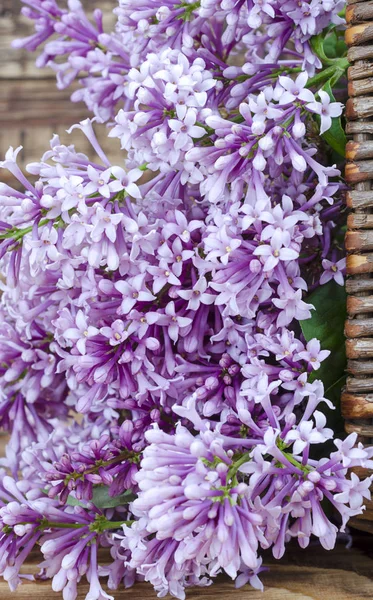 Zátiší Podobě Fragment Velké Kytice Fialová Lila Poboček Proutěný Obdélníkový — Stock fotografie