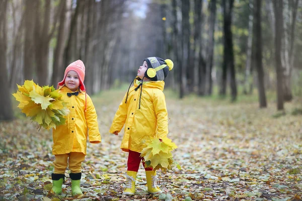 Los niños están caminando en el parque de otoño — Foto de Stock