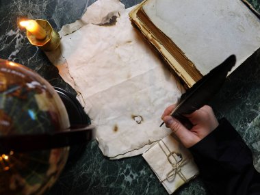 Retro kağıtları ve tablo Dedektif araçlar arka plan ile ilgili kitap