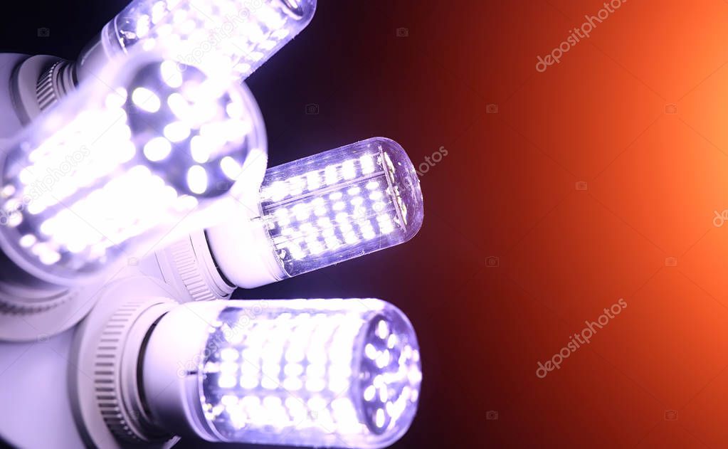 LED elements in the lamp. Lamps with diodes. Many bright lights 