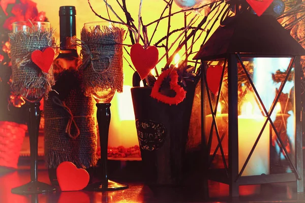 Winter decorate dark candle lantern holiday snow — Stock Photo, Image