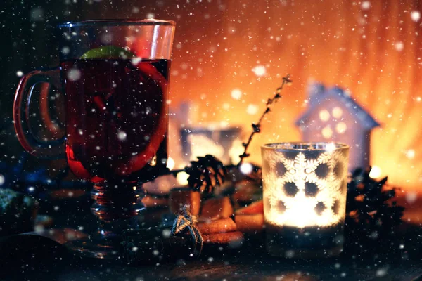 Winter decorate dark lantern holiday snow fairy — Stock Photo, Image