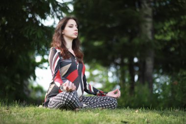 Hamile kadının doğada Yoga egzersiz yapması