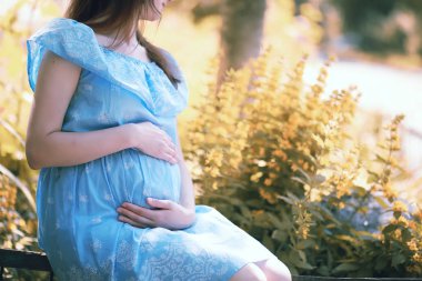 Doğada elbiseli hamile kız