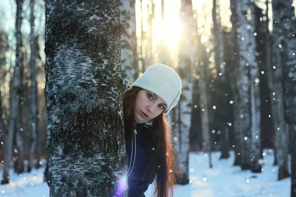 Winterporträt Weibchen im Wald — Stockfoto