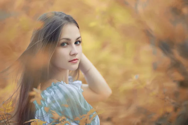 Young girl on a walk in the autumn — Stock Photo, Image