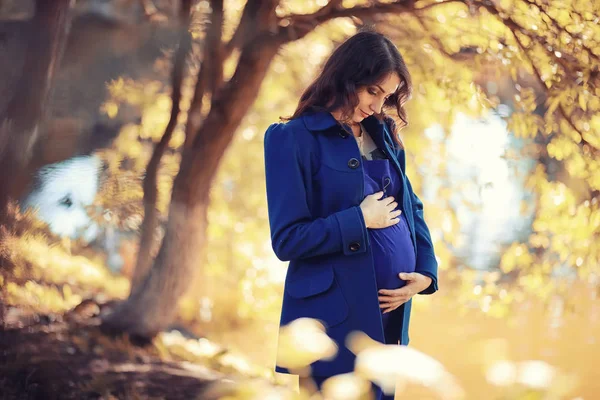 Donna incinta in una passeggiata nel parco — Foto Stock