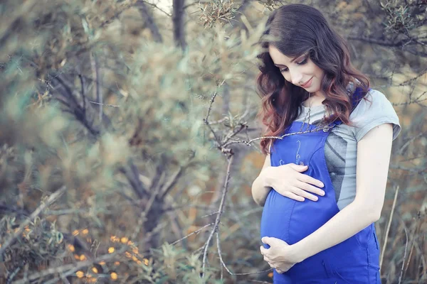 Donna incinta in una passeggiata nel parco — Foto Stock