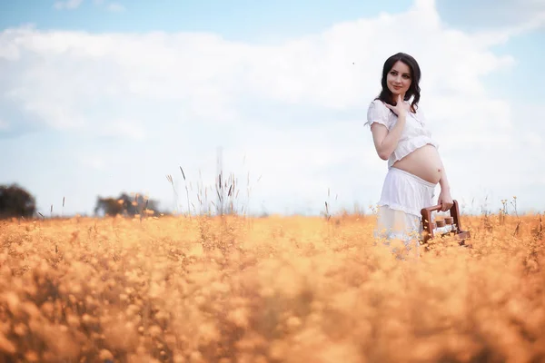 Femme enceinte dans la nature pour une promenade à l'automne — Photo