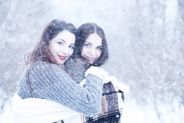 Menina bonita em uma bela neve de inverno — Fotografia de Stock