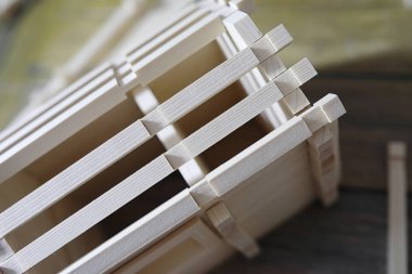 Oyuncak ahşap ev. Kurucunun ch için doğal ahşap yapılır