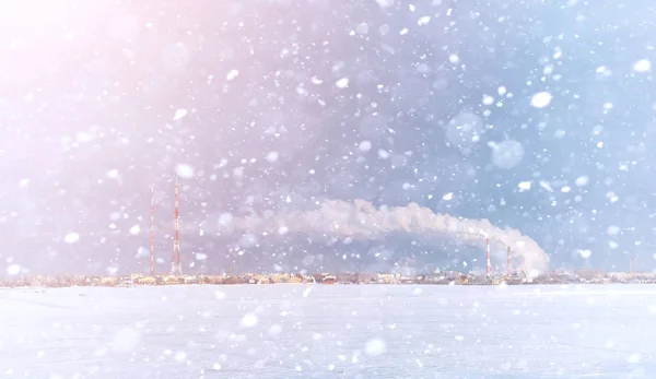 Inverno paisagem neve coberto extensões. Um parque no inverno em — Fotografia de Stock