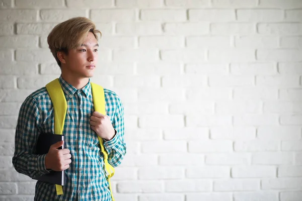 Un chico joven con un estudiante de mochila — Foto de Stock