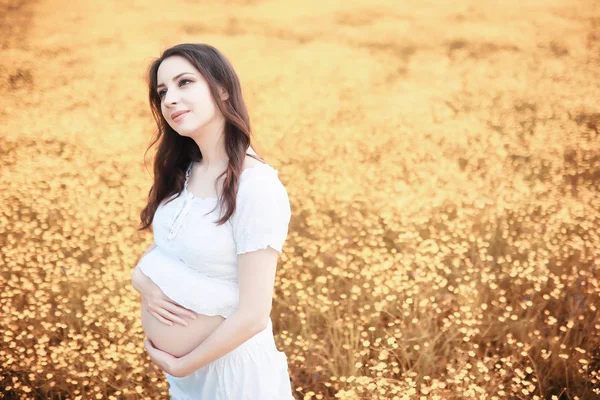 Donna incinta in natura per una passeggiata in autunno — Foto Stock