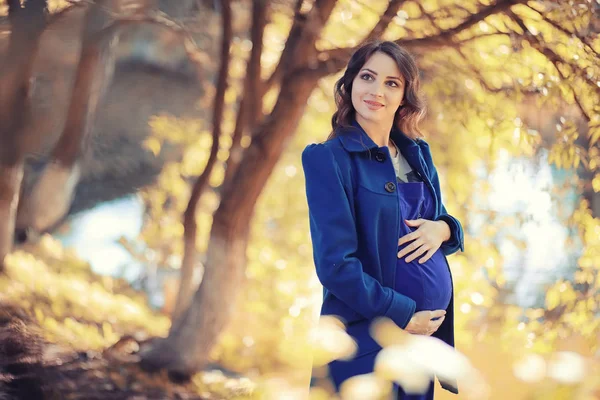 Donna incinta in una passeggiata nel parco — Foto Stock