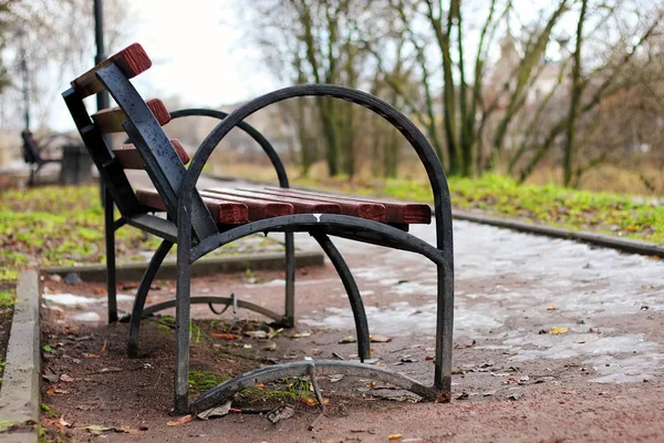 Lavička na jaře město — Stock fotografie