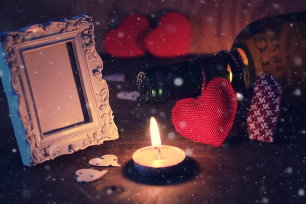 Candela vino cuore di San Valentino — Foto Stock