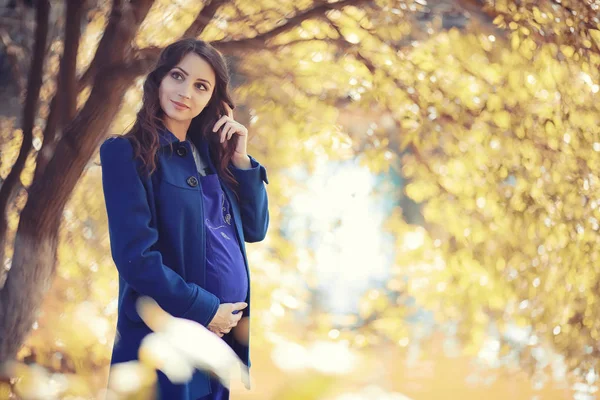 Mulher grávida em um passeio no parque — Fotografia de Stock