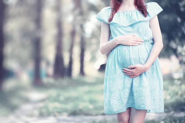 Schwangere Mädchen in einem Kleid in der Natur — Stockfoto