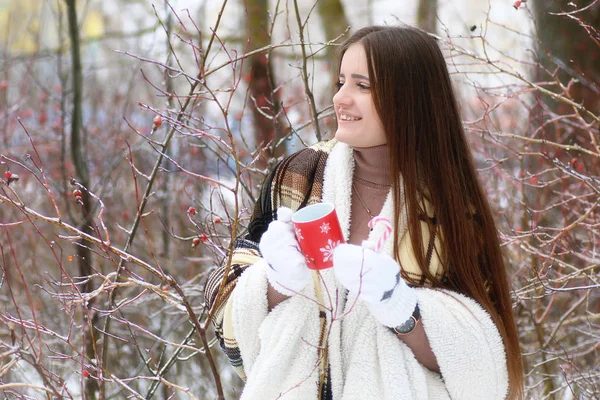 눈 겨울 날에 아름 다운 소녀 — 스톡 사진