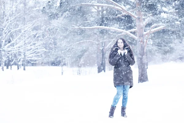 Menina bonita em uma bela neve de inverno — Fotografia de Stock