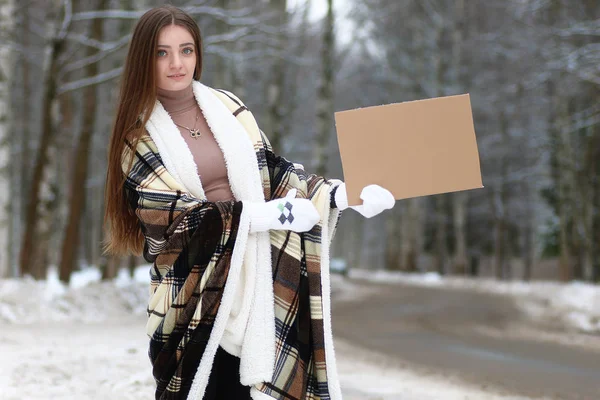 Junge schöne Mädchen im Winter verschneiten Tag — Stockfoto