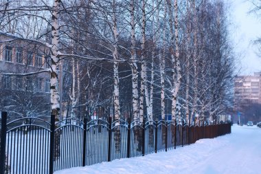 gün batımında kış manzara demir çit
