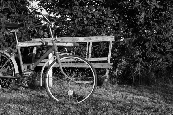 Monochromatyczne zdjęcie roweru na terenach wiejskich — Zdjęcie stockowe